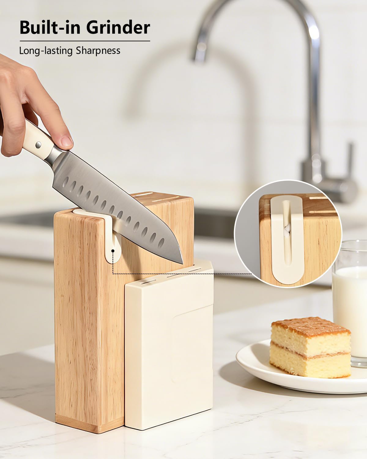 13 Piece Knife Set，Kitchen Knife Block Set，White stainless steel knife set with sharpener for Chopping, Slicing, Dicing & Cutting，Dishwasher safe