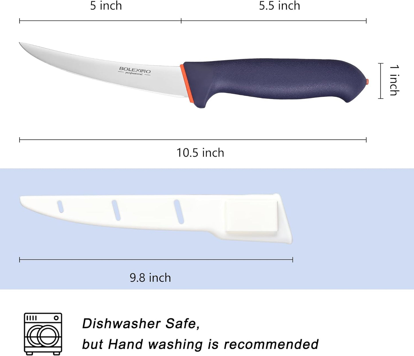 6 Inch Flexible Curved Boning Knife With Non-Slip Softgrip & Sharp Blade For Meat or Fish Deboning Filleting, For Kitchen Home Restaurant, X50CrMoV15 Stainless Steel