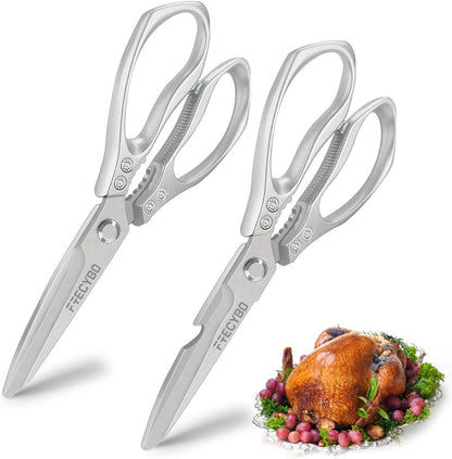 Heavy Duty Food Shears, Multi-Purpose Kitchen Scissors with Sharp Blades, 2-Pack Stainless Steel Food Shears for Kitchen, Poultry, Meat, Fish,Bone (Black)