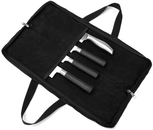 Knife Roll,Heavy Duty Knife Bag,Waxed Canvas knife Case with 4 Slots for Knives & Kitchen Tools,Chef Knife Bag with Handle.Portable Knife Roll Bag for Stroage Home Traveling Camping.Case Knives Pouch