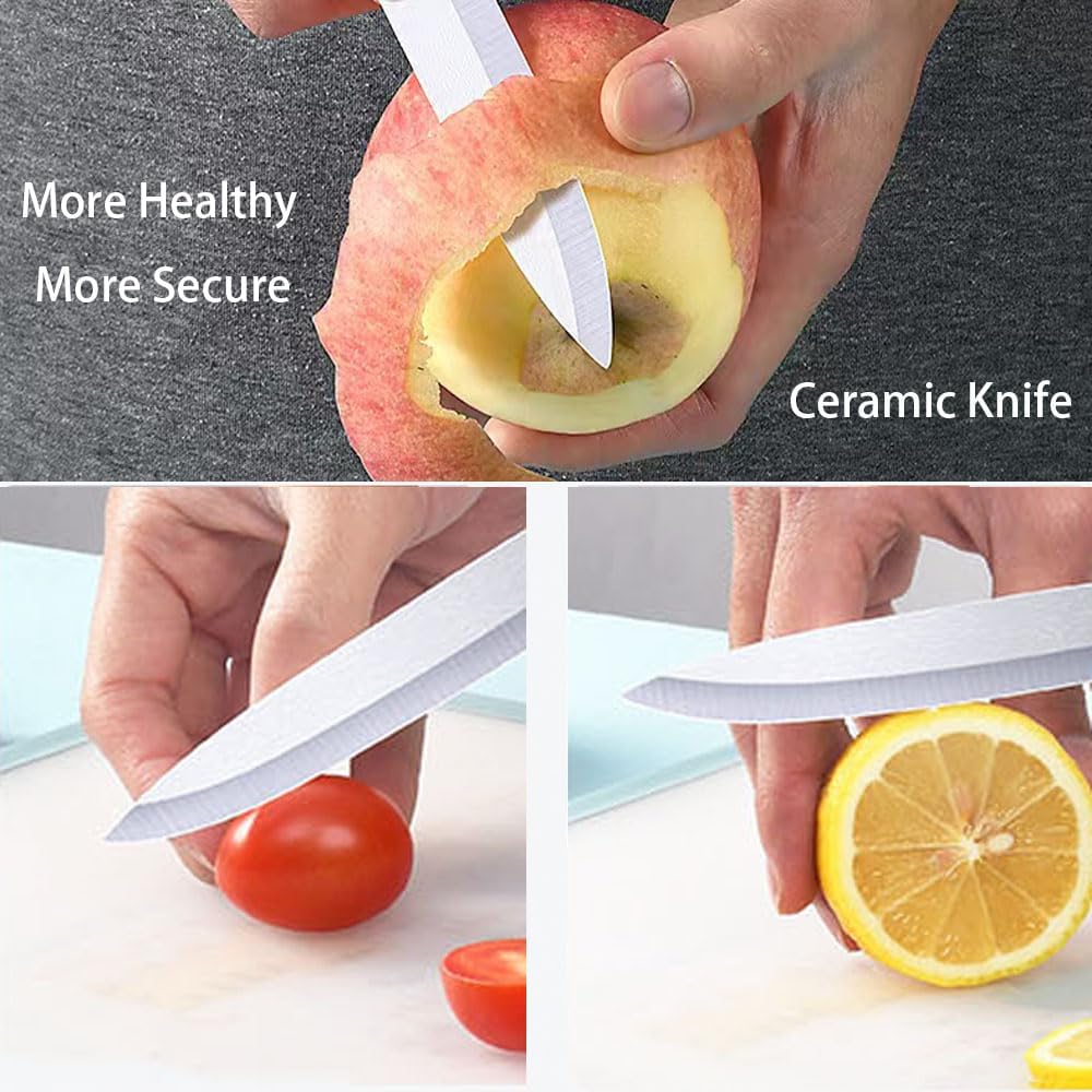 Paring Knives, Ultra Sharp Ceramic Knife, 4 Inches Large Blade, Safe Ceramic Rust-resistant Baby Knife, Healthy Fruit Knives, Used for Cutting Fruits, Meat Dishes, Cooked Food