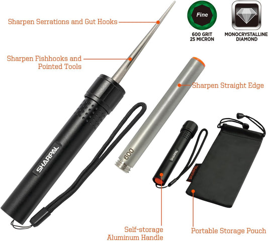 SHARPAL 178N 3-In-1 Blade Sharpener | 4-Inch 600 Grit Diamond Sharpening Rod | Sharpen All Knife and Tool with Straight Edge, Serration & Hooks | Pocket Knife Sharpener | Durable Aluminum Handle
