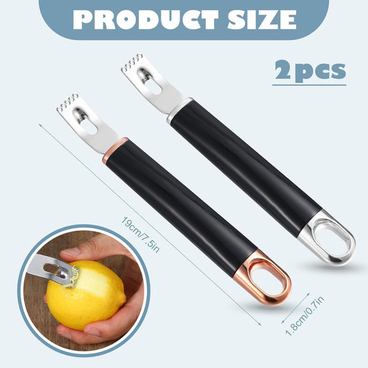 2Pcs Channel Knife, 2 in 1 Lemon Zester Tool, Ultra Sharp Twist Peeler for Cocktail Garnish, Stainless Steel Citrus Peeler for Orange Fruit Rind Peel, Home Kitchen Bar Tools