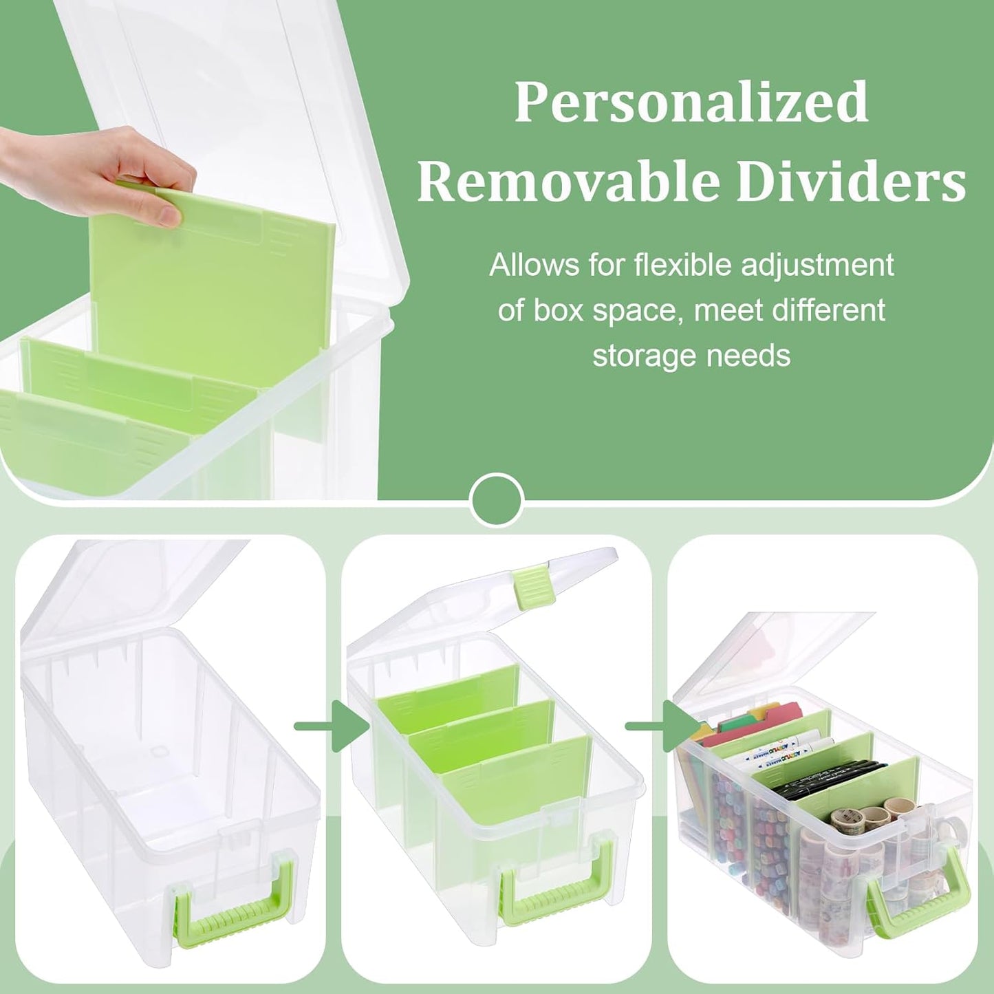 BTSKY Clear Plastic Dividing Storage Box with 4 Compartments Adjustable Storage Bin with Lid Plastic Craft Storage Container Multipurpose Sewing Box Art Supply Organizer, 13.3x8.1x3.4 Inches