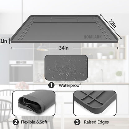 Under Sink Mat for Kitchen Waterproof, 34x22 Inches with Smaller Cut - Flexible Silicone Under Sink Liner, Kitchen Bathroom Cabinet Organizer for Drips Leaks (Grey, 34" L x 22" or Smaller)