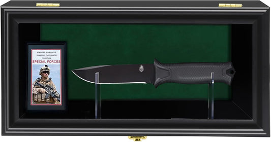 Knife Display Case Single Knife Shadow Box Wall Mount Cabinet with UV Protection Acrylic Lockable Adjustable Stand 15.4x7.5x4.6 Inches