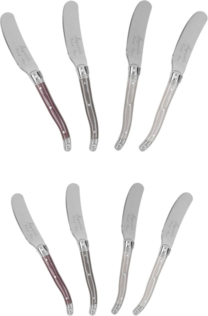 French Home Laguiole Spreader Set – 8 Piece Cheese & Butter Spreader Set with Blue and Cream Handles – Elegant & Practical Charcuterie Tools (6.25")