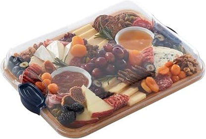 Farberware Build-A-Board Bamboo Cutting Board with Single Storage Compartment, Clear Locking Lid, Black Handles, Perfect for Charcuterie & Snacks