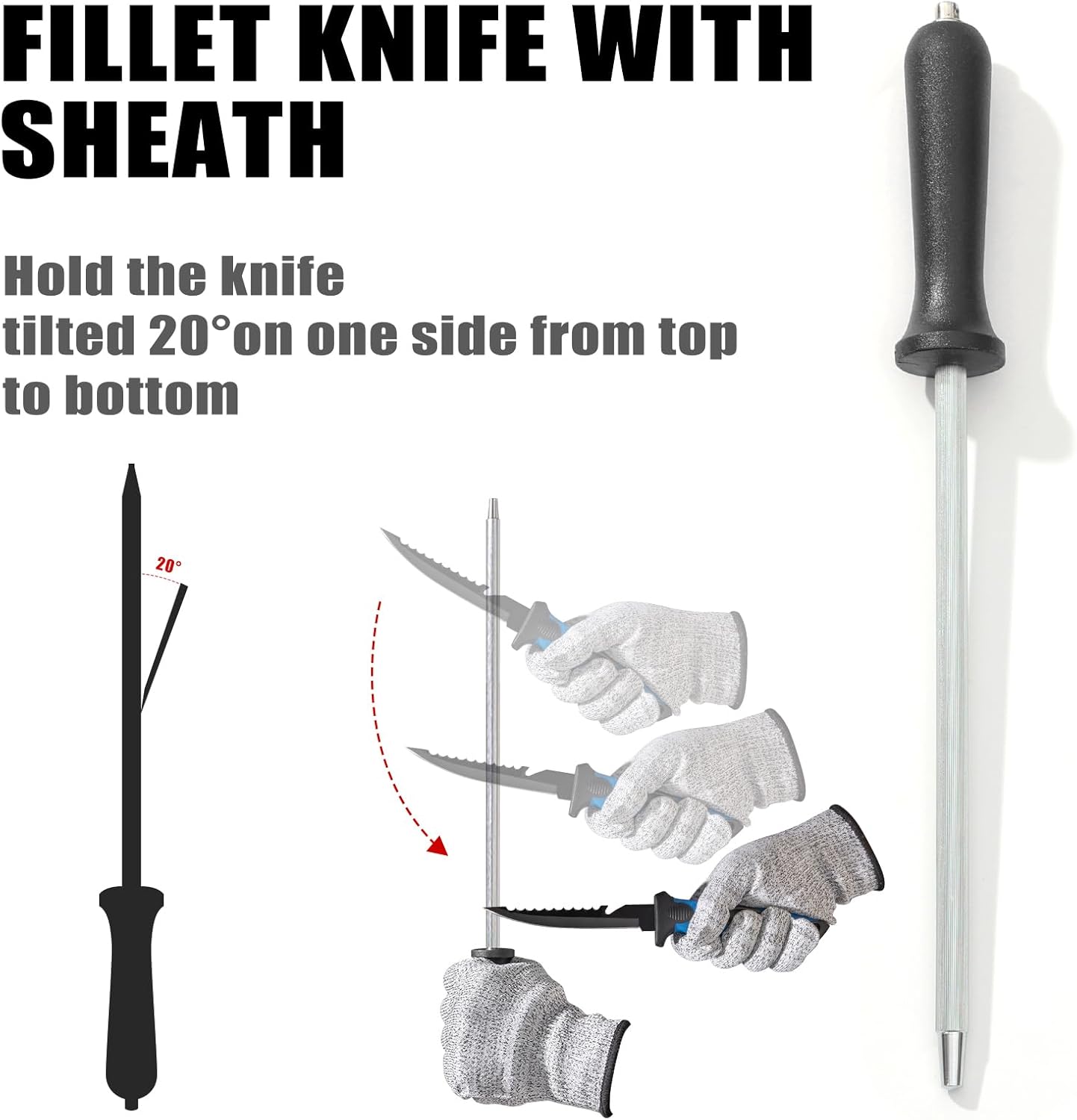 10 Pieces Fillet Knife Set, Stainless Bait Knife with Sharpening Rod and Sheath, Professional Filleting Boning Knife for Meat