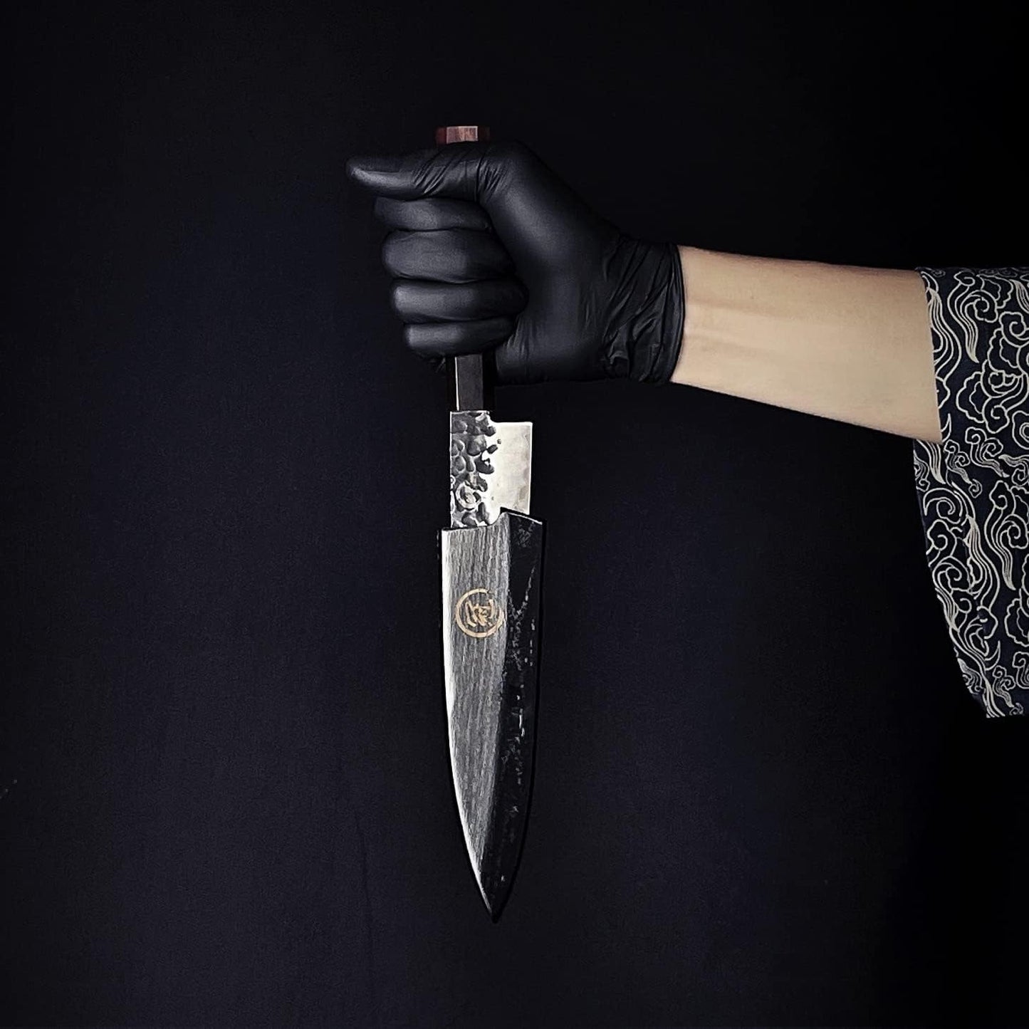 GRAND SHARP 5 inch Japanese Santoku Chef Knife, AUS10 3-layer High Carbon Stainless Steel Kitchen Cooking Knife, Professional Hand Forged Chef's Knives (Rosewood Handle & Gift Box& Sheath)