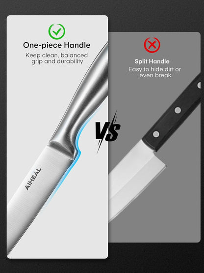 Aiheal Steak Knives, Stainless Steel Steak Knives Set of 8, Never Needs Sharpening Dinner Steak Knife Set, Sharp Micro Serrated Knives