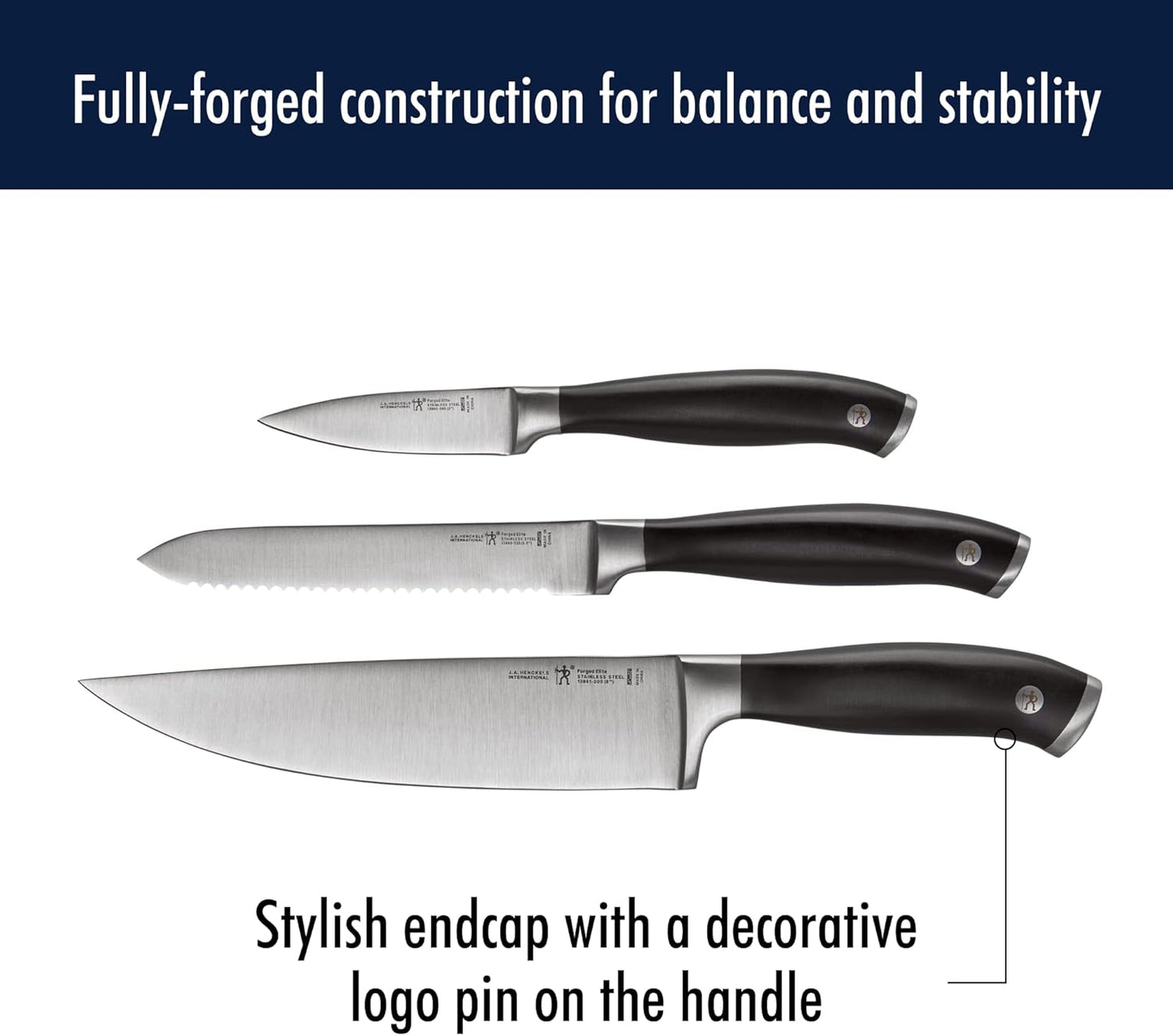 HENCKELS Silvercap Razor-Sharp 3-Piece Kitchen Knife Set, Chef Knife, Paring Knife, Utility Knife, German Engineered Informed by 100+ Years of Mastery