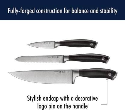 HENCKELS Silvercap Razor-Sharp 3-Piece Kitchen Knife Set, Chef Knife, Paring Knife, Utility Knife, German Engineered Informed by 100+ Years of Mastery