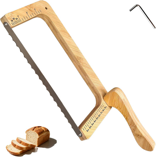 Tuiiopoli Bread Knife for Homemade Bread Sourdough, Left & Right Handed Bamboo Natural Bread Bow Knife Slicer Cutter for Baguettes Vegetables Fruits Sandwiches
