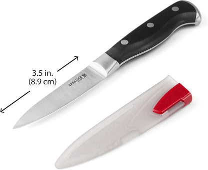 Sabatier Forged Stainless Steel Chef Knife with Edgekeeper Self-Sharpening Blade Cover, High-Carbon Stainless Steel Kitchen Knife, Razor-Sharp Knife to Cut Fruit, Vegetables and more, 8-Inch, Black