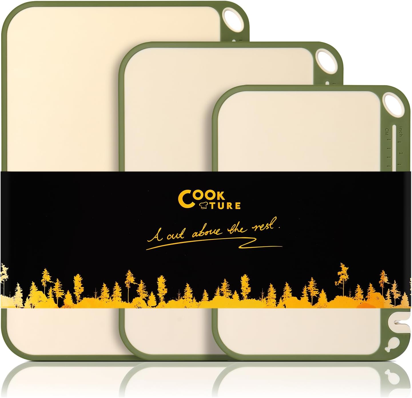 3PCS Plastic Cutting Board Set for Kitchen - Double-Sided with Built-in Juice Trough, Knife Sharpener, Non-Slip Edges, BPA-Free & Dishwasher Safe