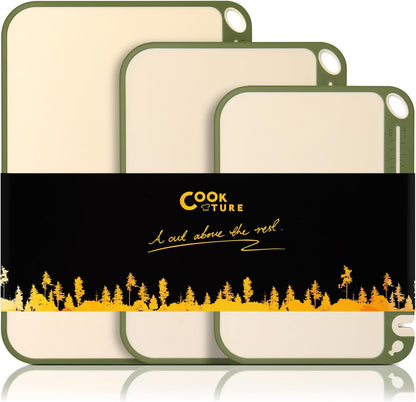 3PCS Plastic Cutting Board Set for Kitchen - Double-Sided with Built-in Juice Trough, Knife Sharpener, Non-Slip Edges, BPA-Free & Dishwasher Safe