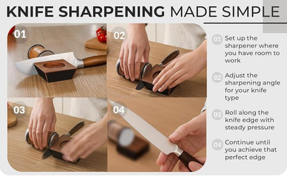 Rolling Knife Sharpener Kit – Multi-Angle Kitchen Knife Sharpening Tool for Razor Sharp Edges – Diamond Roller Sharpener with Magnetic Base – 15, 17, 20, & 22 Degrees