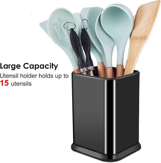 RedCall Stainless Steel Kitchen Utensil Holder for Countertop, Spoon Spatula Organizer,Modern Rectangular Large Cooking Utensil Caddy Counter,Utensil Crock (Stainless Steel Red)