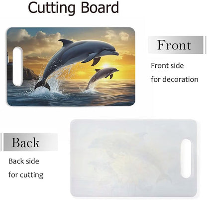 Coffee Set Cutting Board with Handles Coffee Maker Muffin Cup Flower Hot Drink Love Cutting Boards Plastic Safe Chopping Board for Kitchen 16" x 10" x 0.24"