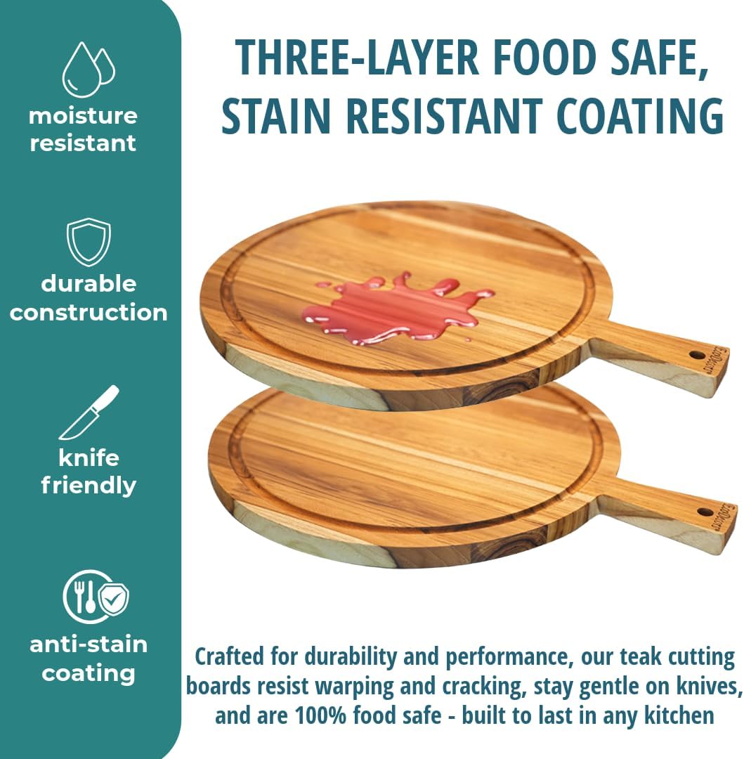 EcoDecors 18"x14" Extra Large Teak Cutting Board, Edge Grain Wood with Juice Groove & Handle, FSC Certified for Kitchen, Carving & Butcher Block Prep