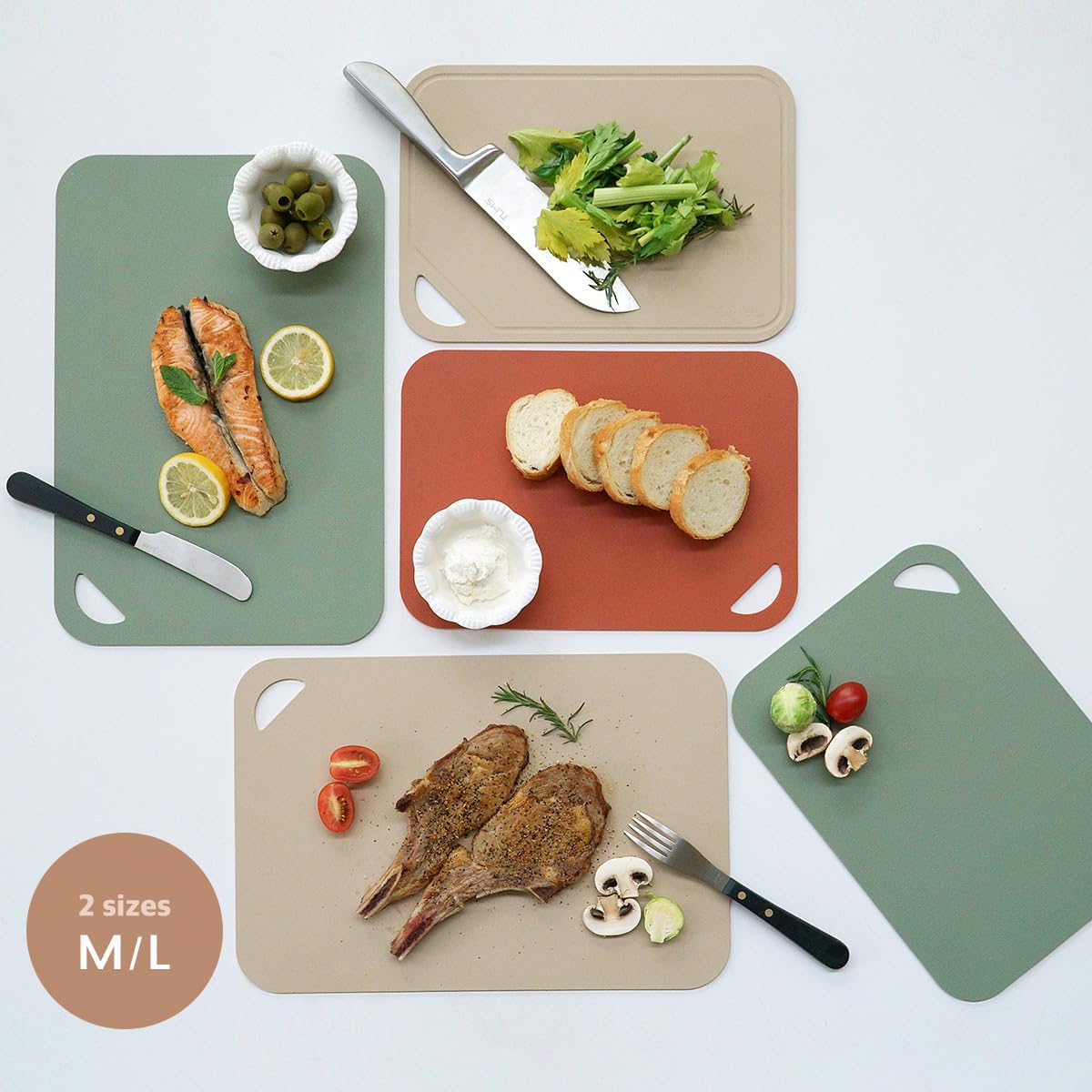 Flexible Cutting Board – Premium TPU Cutting Mat, Thick, Knife Friendly, Non-Slip, Dishwasher Safe Kitchen Prep Board, Made in Korea, Beige Large (1 Pack)