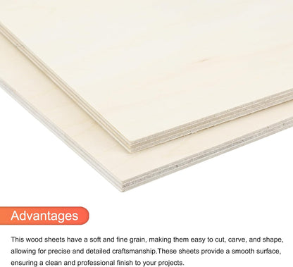 MECCANIXITY 3pcs Basswood Sheets 12 x 8 x 3/8 Inch Unfinished Wood Boards Plywood for DIY Crafts Laser Cutting with Smooth Surfaces