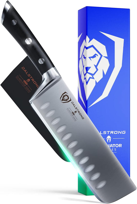 Dalstrong Nakiri Asian Vegetable Knife - 7" - Gladiator Series - Forged German High Carbon Steel - Black G10 Handle Kitchen Knife - Sheath Included - NSF Certified