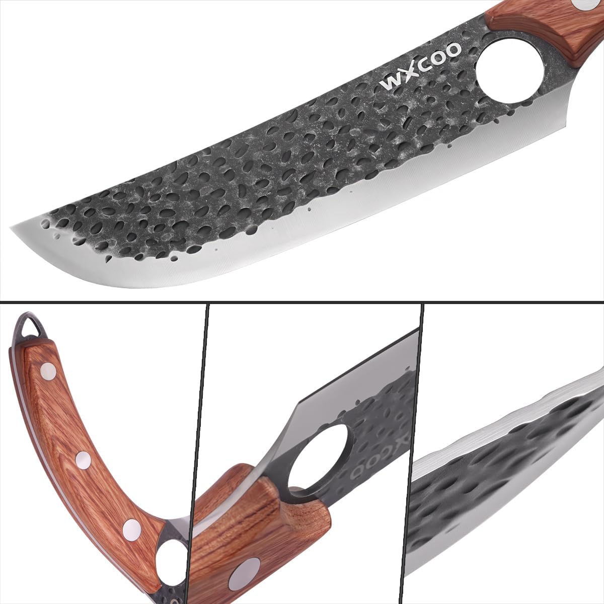 4PCS Hand Forged Kitchen Knife Set with Sheaths, High Carbon Steel Viking Butcher Knife Set, Serbian Chef Cleaver, Heavy Duty Boning Knife & Slicing Knife for Outdoor BBQ, Camping, Hunting