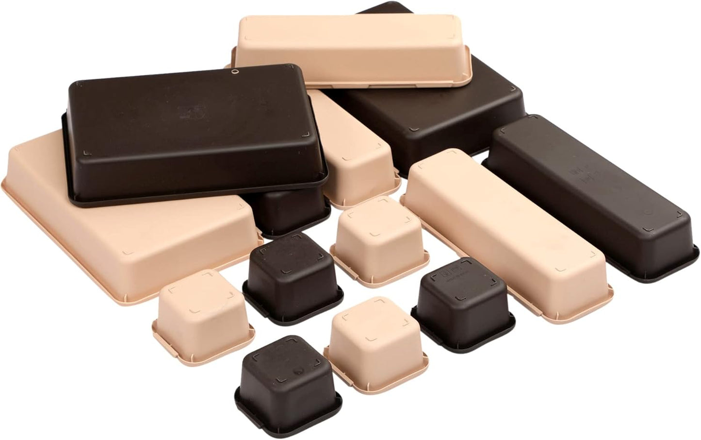 Cutting Edge Plastic Interlocking Cutlery Drawer Desk Organizer Divider Tray (Black and Beige) - 14 Piece