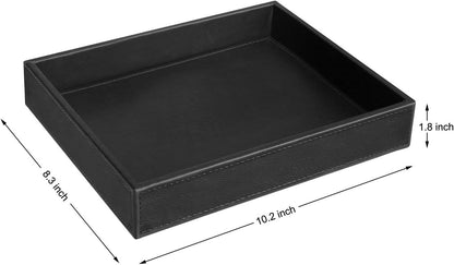HofferRuffer Faux Leather Vanity Tray, Elegant Desktop Storage Organizer, Decorative Catchall for Perfume, Bathroom Valet, Nightstand or Dresser, 10.2 x 8.4 x 1.8 inches (Grey Stripe)
