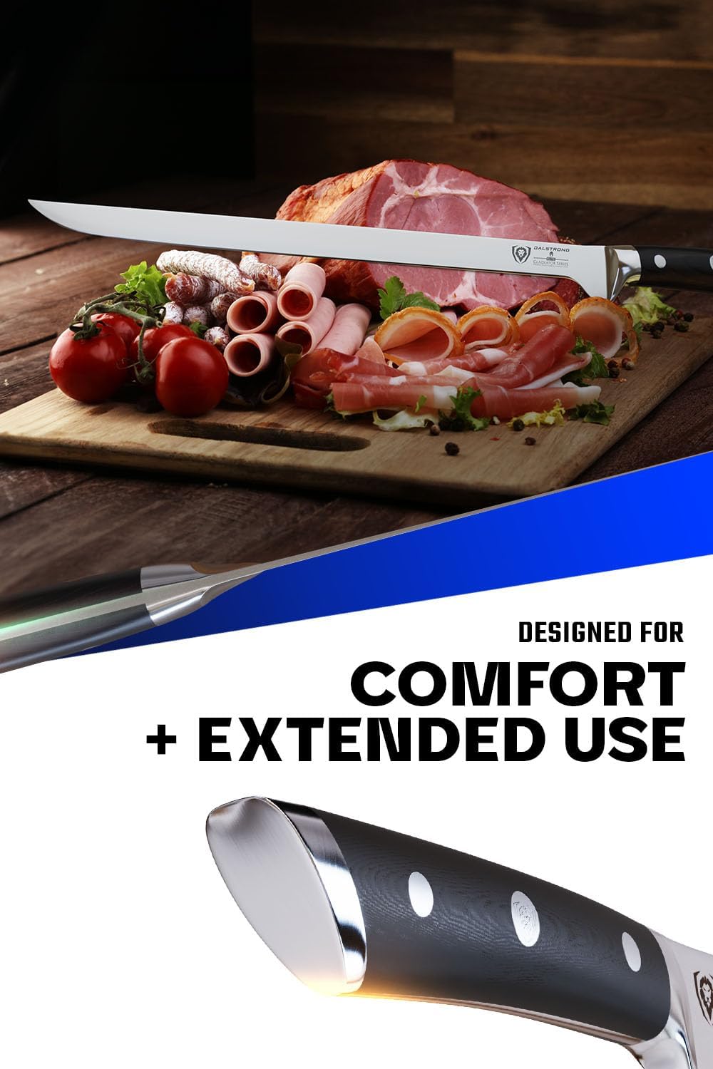 Dalstrong Spanish Style Meat & Ham Slicer - 12 inch - Gladiator Series Elite - German High Carbon Steel - w/Sheath - NSF Certified