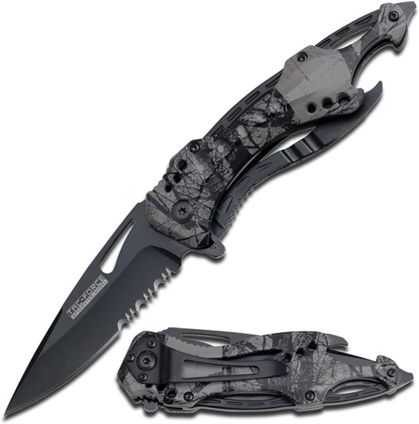 Tac-Force Folding Pocket Knife, 3.25-inch Serrated Blade, Orange Aluminum Handle, 7.75-inch Overall Length TF-705EM