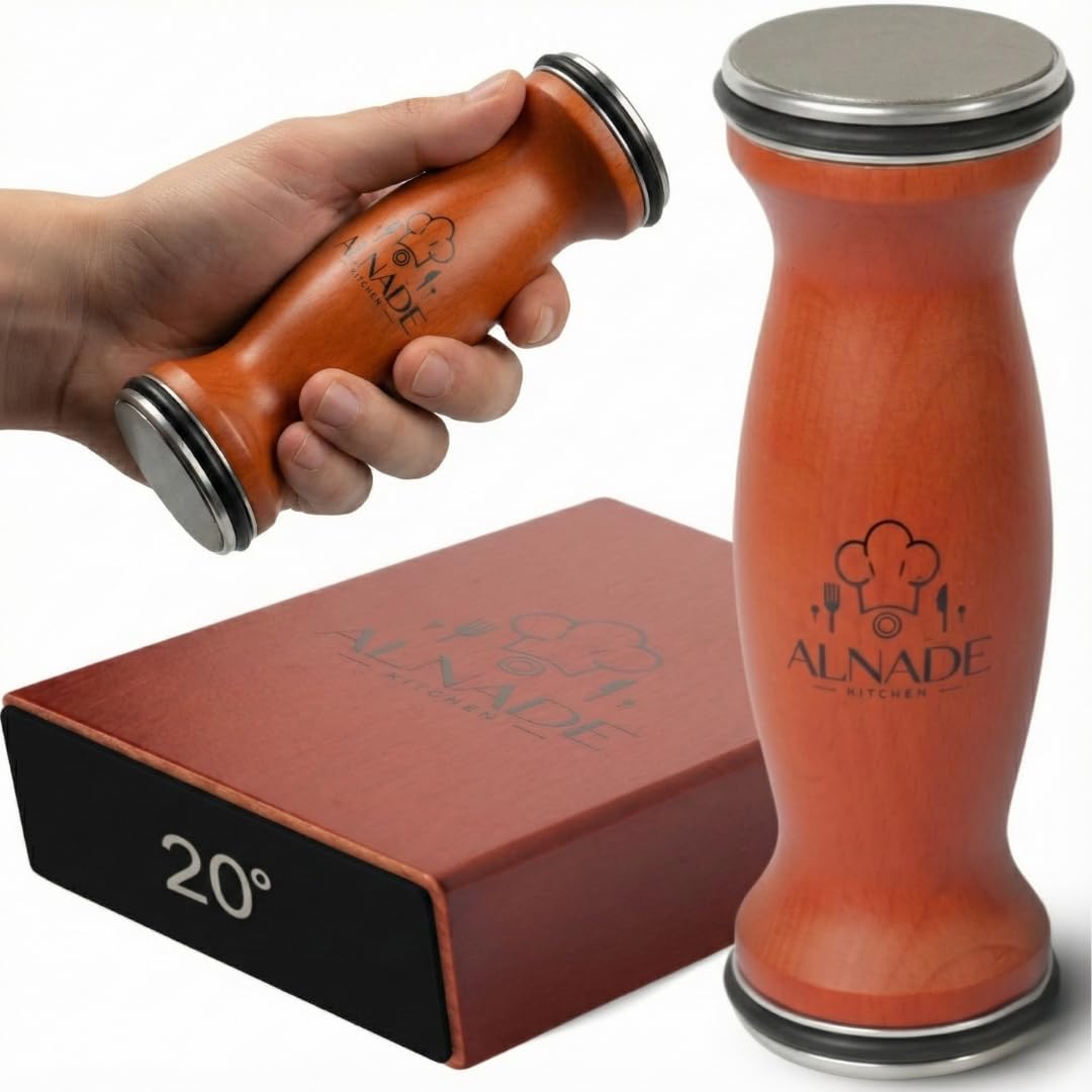 Rolling Knife Sharpener with Comfortable Beech Wood Handle - Premium Kitchen Knife Sharpener Kit for Home Cooks & Chefs, Diamond & Ceramic Wheels, Dual Angle Design, Gift Box Included