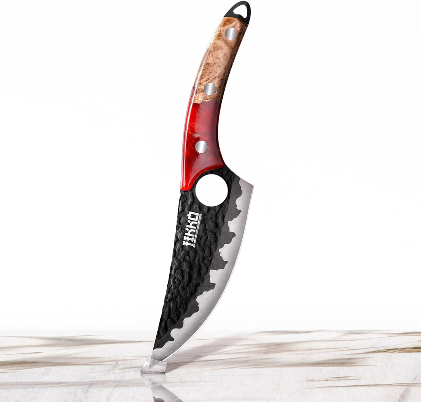 Jikko Japanese Meat Cleaver Knife Phoenix Edition Cleaver, 7.3" Blade, Forged Hammered Blade, Olive Wood & Resin Handle, Butcher Knife Cleaver, Japanese Kitchen Knife