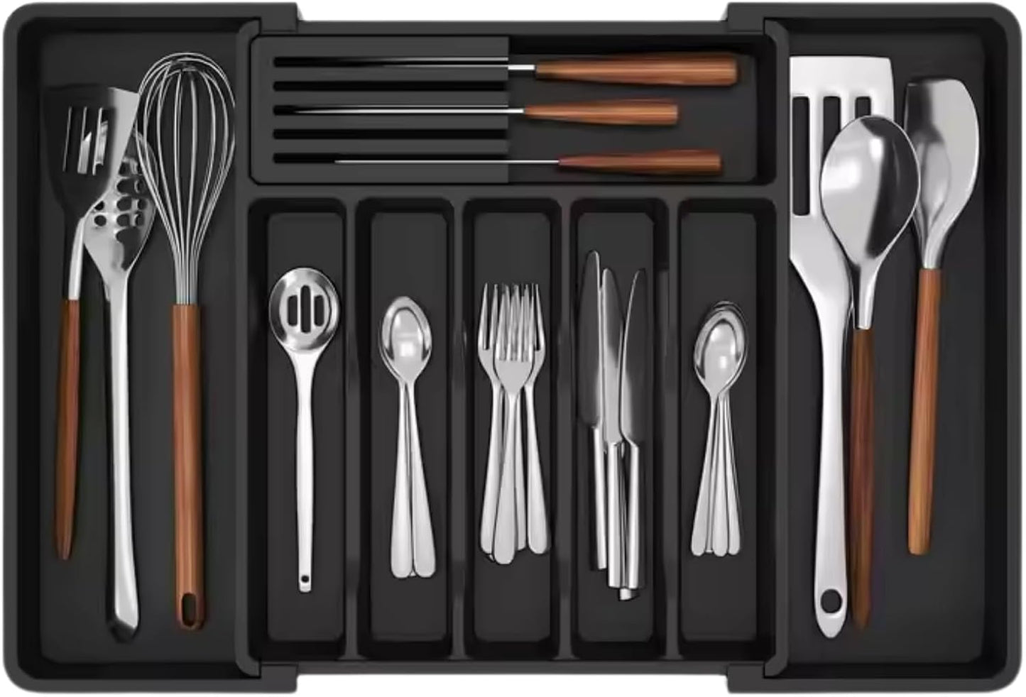 Expandable Utensil Organizer Tray – Adjustable Cutlery & Flatware Drawer Insert with 8 Compartments, Non-Slip, Easy to Clean, Fits 13–22" Kitchen Drawers