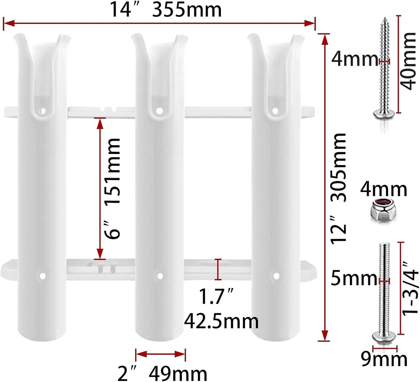 ISURE MARINE Fishing Rod Holder Bracket Wall Mounted Boat Side Mount Tool Holder Tube Links with Screws 2/3/4/6 Pole Tube (White/Black)