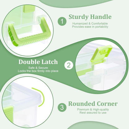 BTSKY Clear Plastic Dividing Storage Box with 4 Compartments Adjustable Storage Bin with Lid Plastic Craft Storage Container Multipurpose Sewing Box Art Supply Organizer, 13.3x8.1x3.4 Inches