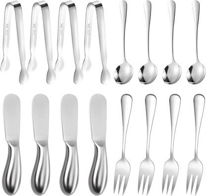 Cheese Butter Spreader Knives Set Charcuterie Accessories 16 Pieces Charcuterie Boards Utensils Stainless Steel Spreader Knife Mini Serving Tongs Spoons and Forks for Jam Appetizers Pastry (Gold)