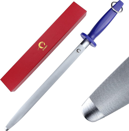 Honing Steel Knife Sharpener Steel Flat 12 IN Sharpening Rod for Kitchen Knives Carbon Steel Honing Rod