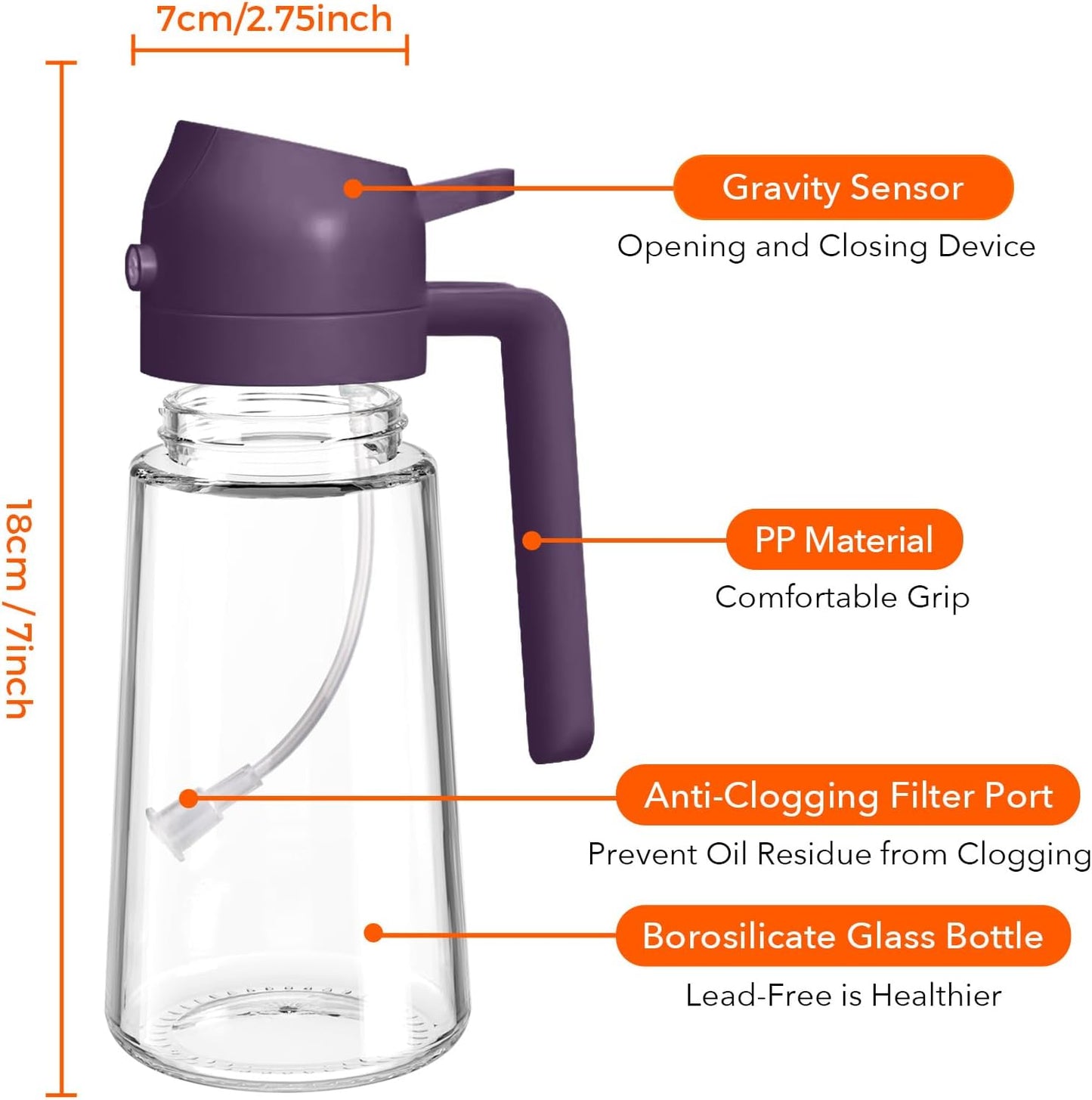 YARRAMATE 16oz/470ml Glass Olive Oil Sprayer for Cooking with Stickers, 2 in 1 Oil Dispenser for Kitchen Gadgets, Food Grade Premium Spray Bottle for Salad, Frying, BBQ (Creamy White)