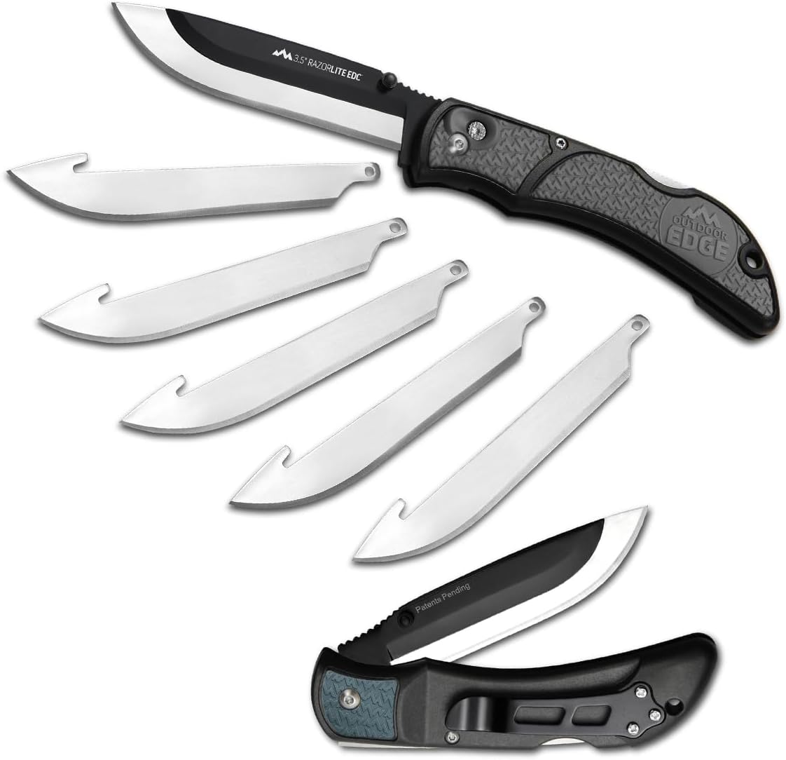 OUTDOOR EDGE 3.5" RazorLite EDC Knife. Pocket Knife with Replaceable Blades and Clip. The Perfect Hunting Blade for Skinning Deer. Blaze Orange with 6 Blades