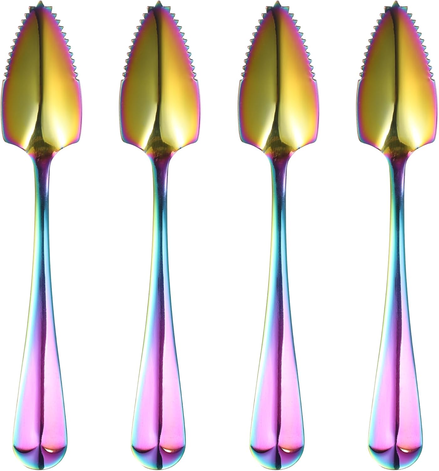uxcell 4Pcs Grapefruit Spoons, Stainless Steel Fruit Utensils Spoon with Serrated Edge Thick Gauge Handle Grapefruit Knife Tool Mirror Finish for Citrus Melon Dessert, Purple