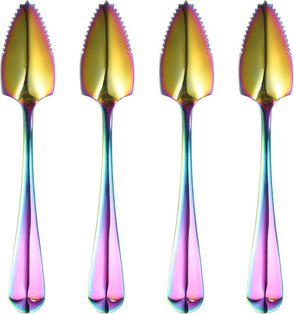 uxcell 4Pcs Grapefruit Spoons, Stainless Steel Fruit Utensils Spoon with Serrated Edge Thick Gauge Handle Grapefruit Knife Tool Mirror Finish for Citrus Melon Dessert, Purple
