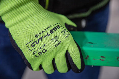 Majestic Cut-Less Korplex Glove with Sandy Nitrile Palm | 12 Pair - MED | 13 Gauge Liner, ANSI A9, Extreme Cut Resistance, Breathable, Gray/Black | for Automotive, Industrial, Manufacturing | 35-7675