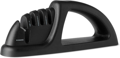 Amazon Basics 4-in-1 Knife Sharpener with Non-Slip Base, Includes Safety Glove