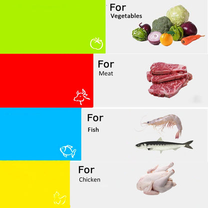 Flexible Cutting Boards Set, Cutting Board Mats for Cooking, Colored Cutting Board Set with Easy-Grip Handles, Flexible Plastic Cutting Sheet Set of 4 (1)