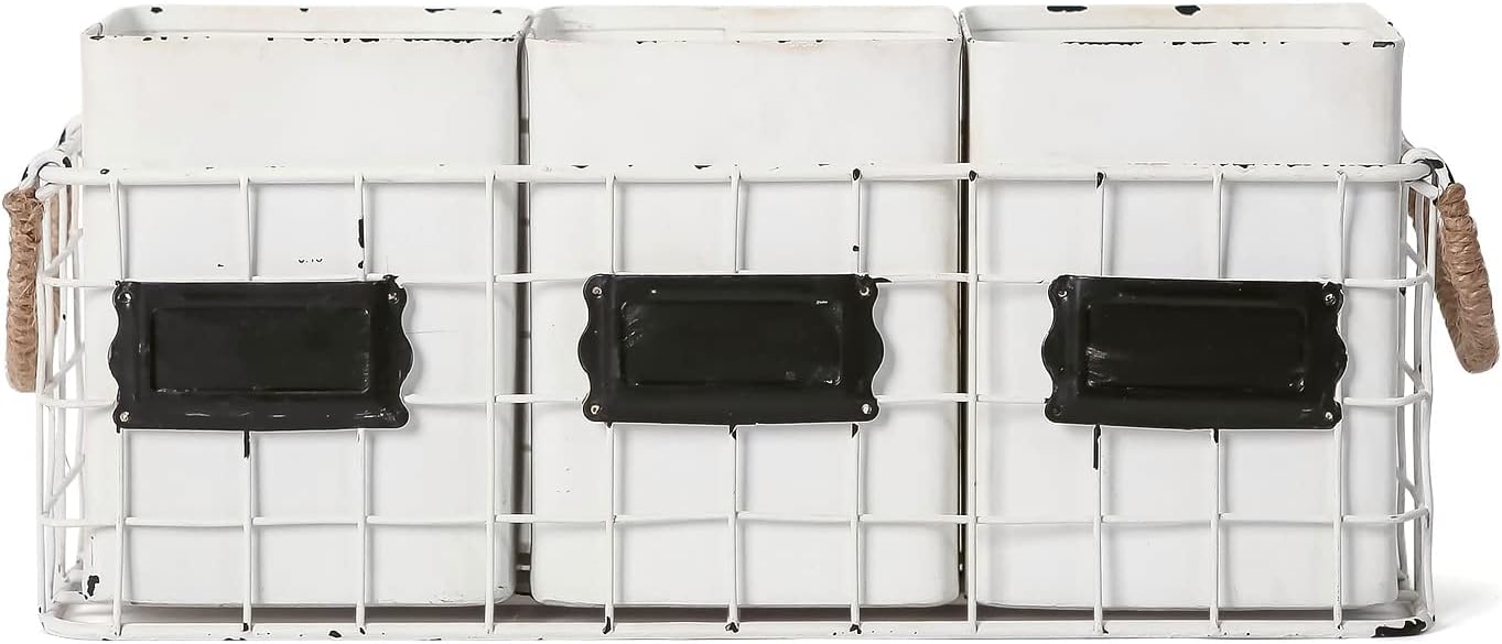 NIKKY HOME Farmhouse 3 Compartment Galvanized Flatware Cutlery Caddy Countertop Silverware Holder for Spoons, Knives, Forks - Silver