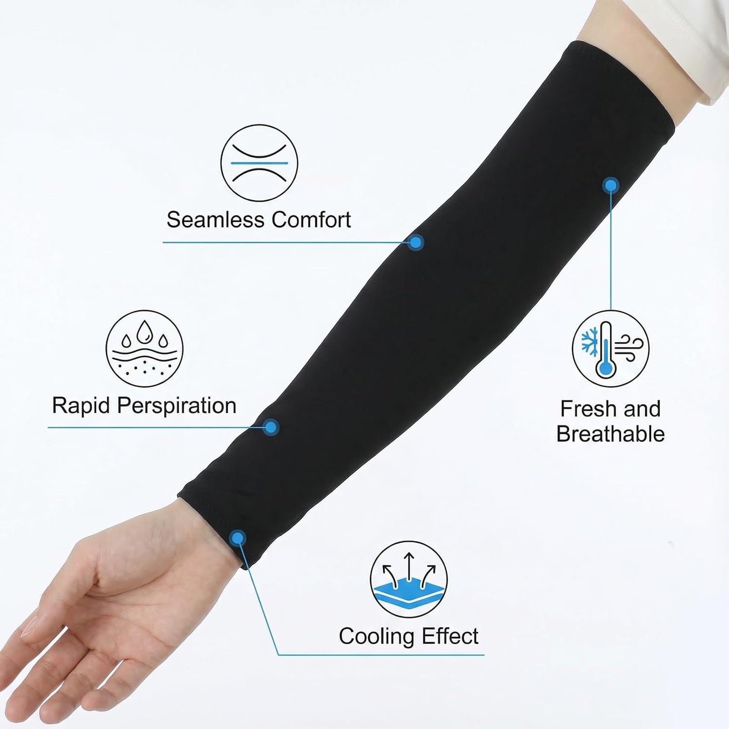 2 Pairs Arm Sleeves for Men and Women, UV Sun Protection Arm Sleeves, Cooling Compression Arm-Sleeve for Football, Basketball, Volleyball, Golf, Outdoor Sports, Working, Tattoo Cover Up (Black, White)