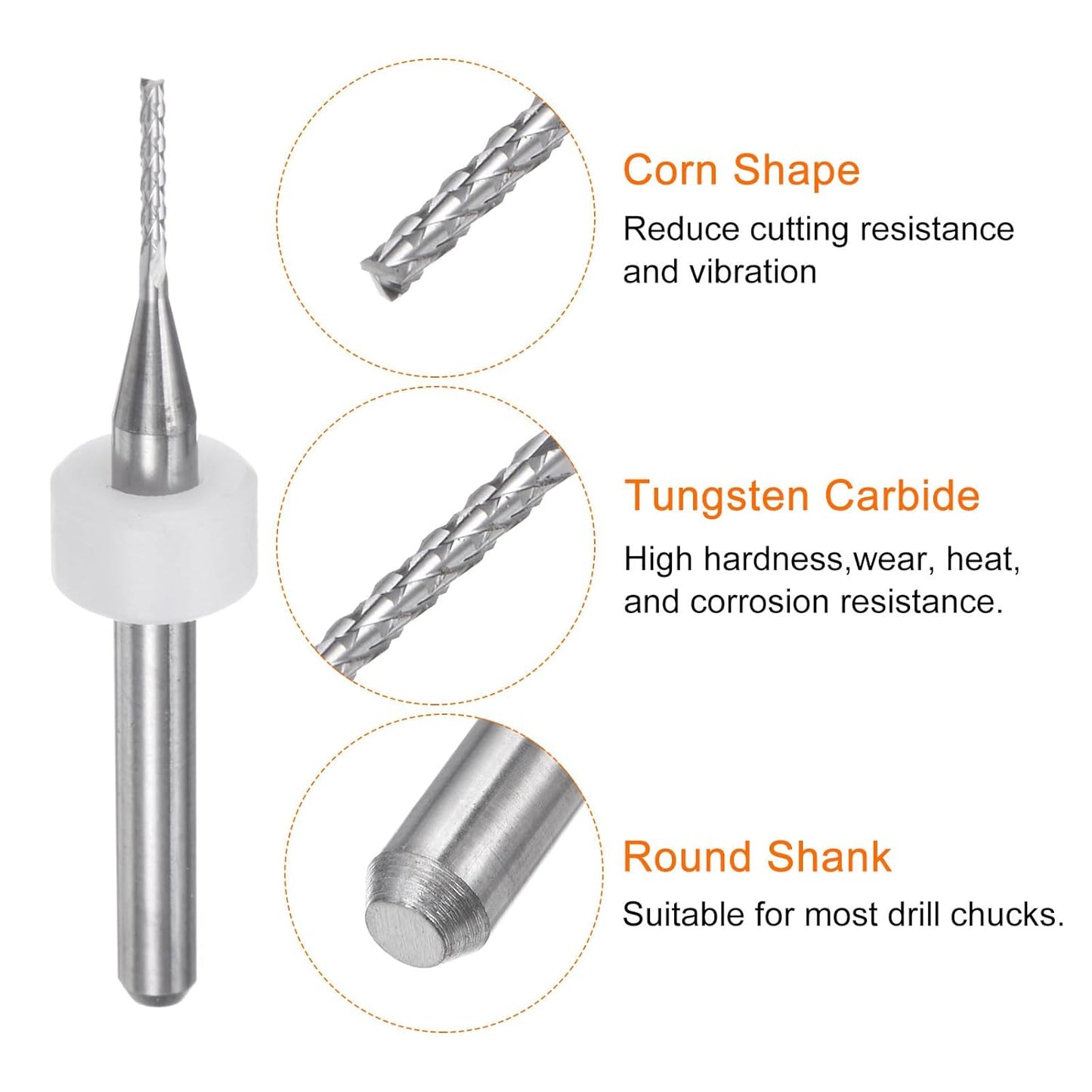HARFINGTON 10pcs End Mill Bits 0.8mm Solid Carbide CNC Router Bits Engraving Cutter Tools for PCB Circuit Board Milling Machine Wood Carving, 1/8" Straight Shank
